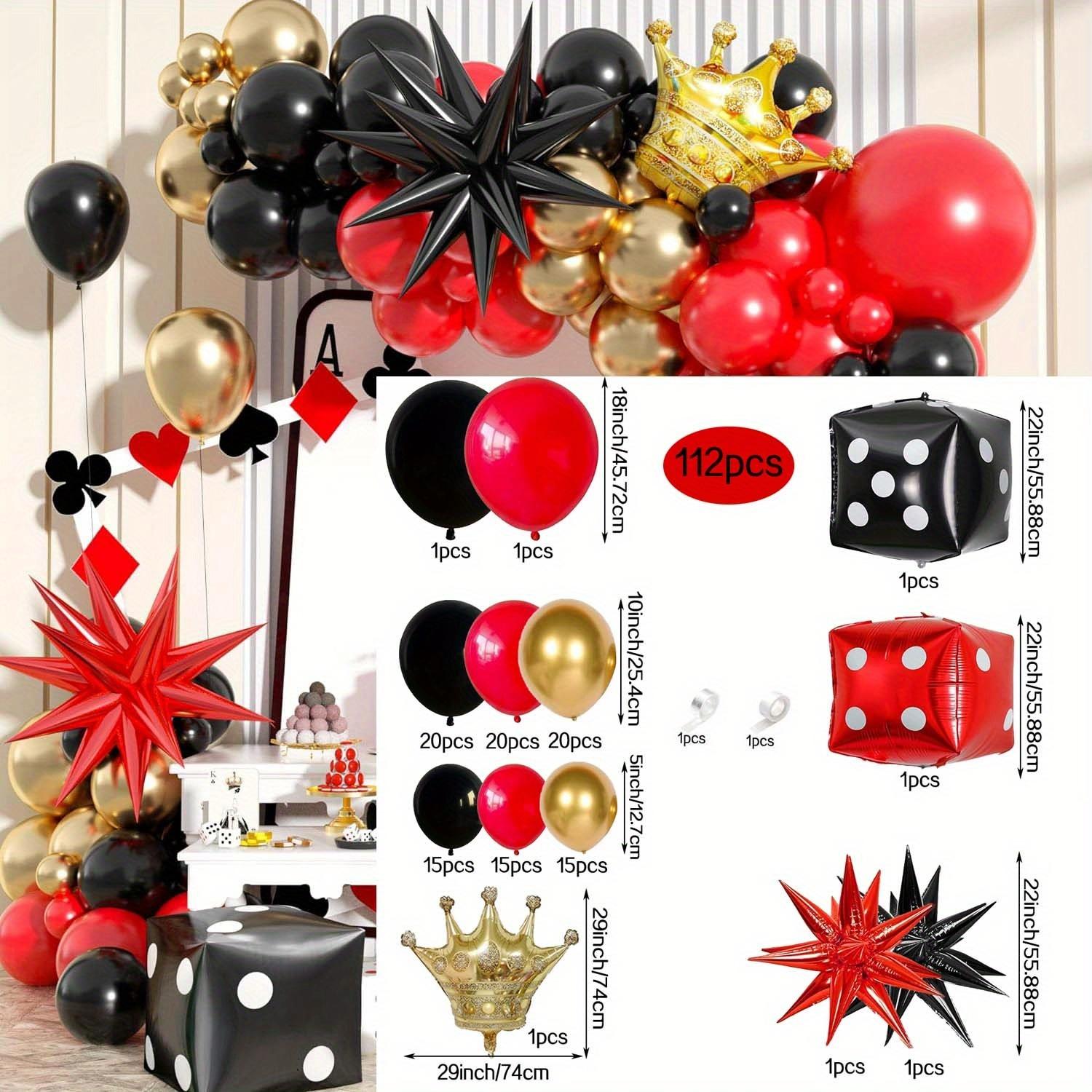 112 Pieces Red and Black Balloon Party Arch Dice Balloon Birthday Party Decoration Exploding Star Balloon Event Celebration Other