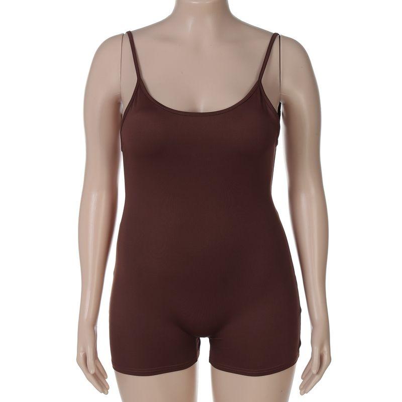 

European and American plus Size Women s Clothes 2025 Summer New Fashion Backless Pleated Hip Lifting Short Jumpsuit Women Brown 2XL
