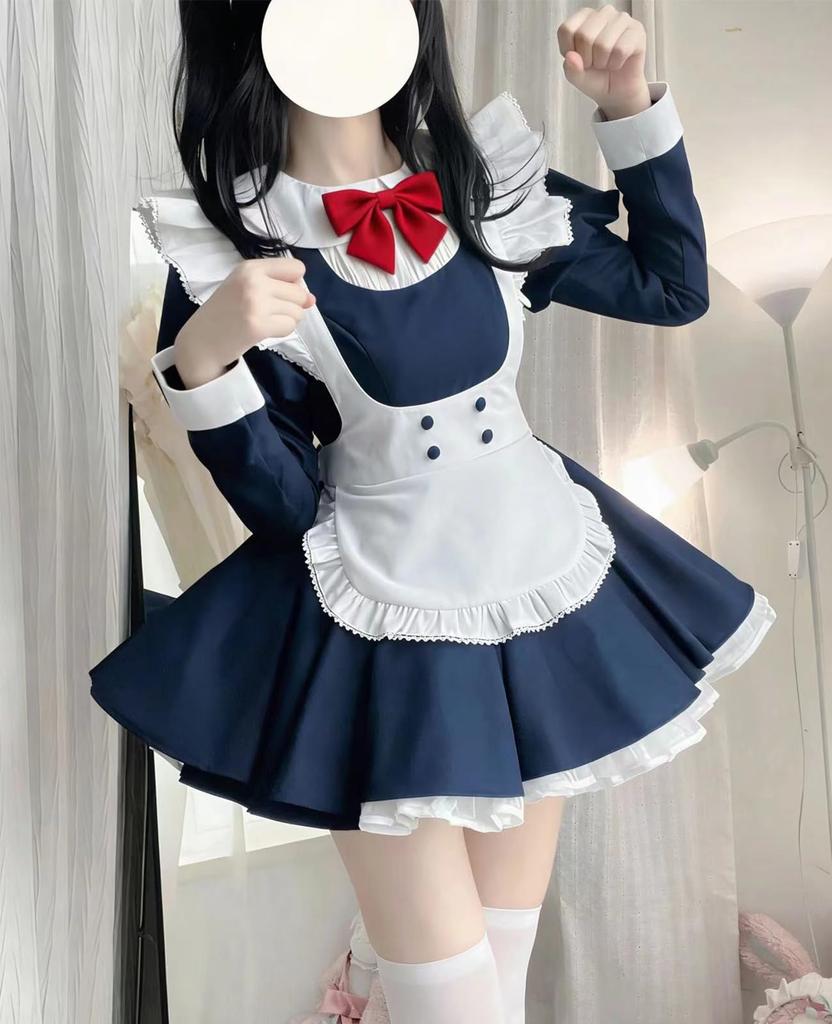 KALAOK Maid Cute Lolita Plus Popular for 2XL Costume, Dress, Size, Halloween, Cosplay, Navy,