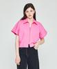 DEPASION Crop Oversized Zipper Collar Short Sleeve Shirt Jacket (Hot Pink)