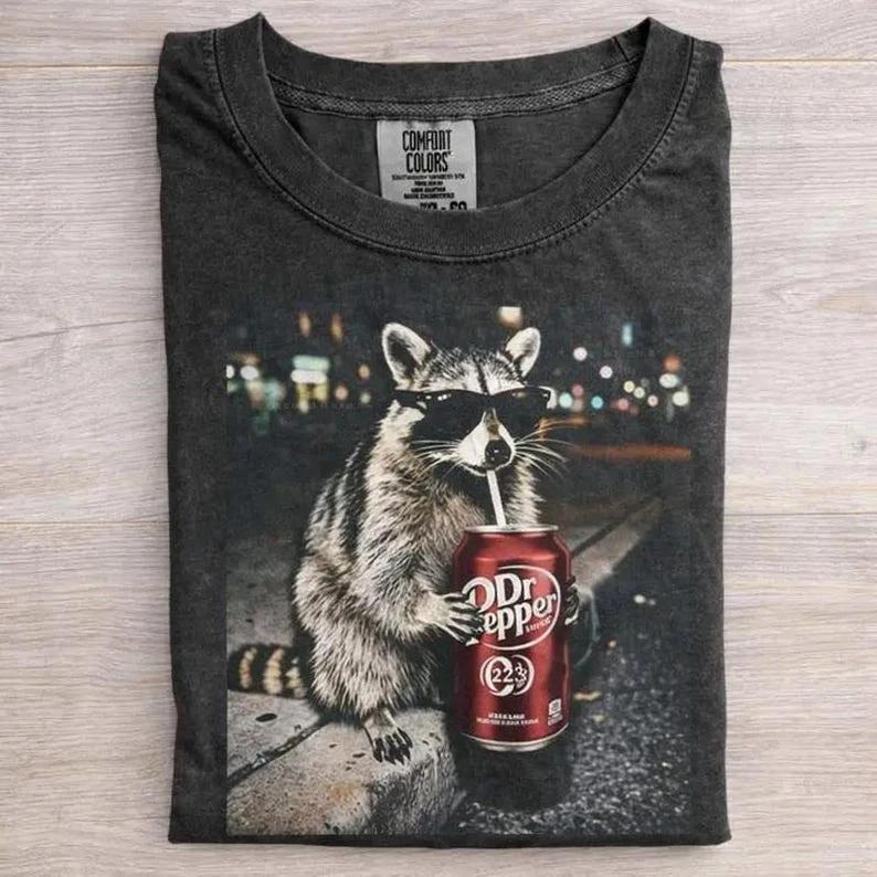 Cool Raccoon Graphic Tee, Fun Animal Lover Shirt, Vintage Raccoons Dr Pepperr S