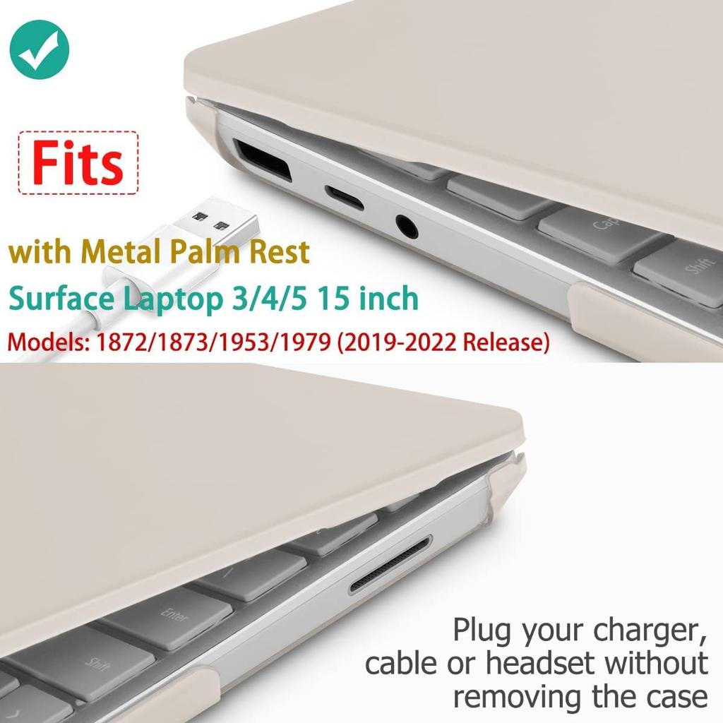 SRUOCASE Microsoft Surface Laptop Metal Palm Rest for 1872 1873 1953 1979 Plastic Hard Shell Case with Screen Keyboard Dust Rock Ash 15" 3/4/5 Models