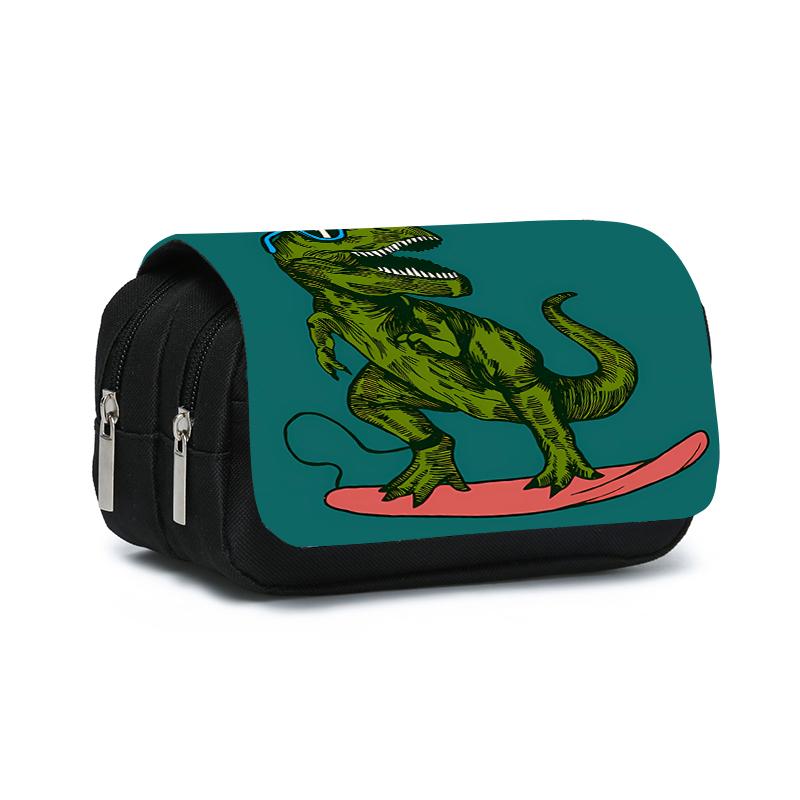 Dinosaur Print Double Layered Flip Pen Case for Boy and Girls Best Gifts 3D Cartoon School Supplies Pencil Bags for Children
