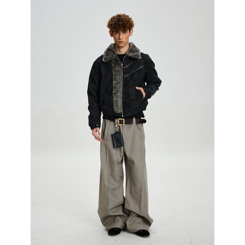 Cabbage Coke American Retro Thick Cotton Jacket for Men and Women, Loose Deconstructed Brushed High-End Fur Collar Coat