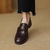 Leather camellia lazy loafers women's 2025 new autumn retro British one-pedal small leather shoes single shoe trend