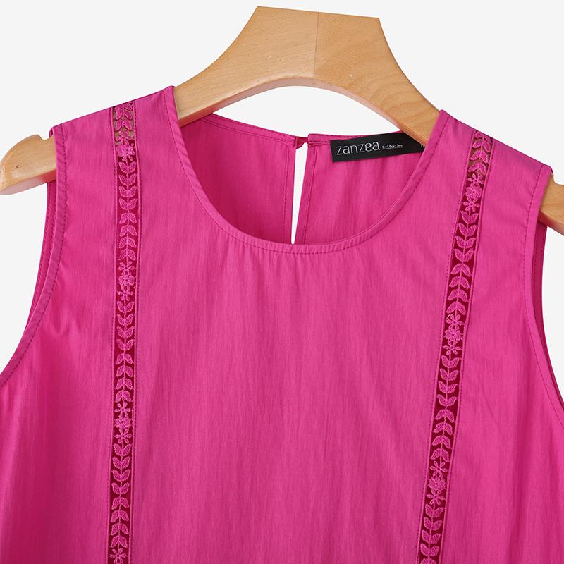 ZANZEA Women Elegant Casual Ruffled Sleeveless Lace Patchwork Tank Tops Tee