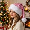 Christmas Decoration for Holiday Events Sparkly Santa Hat Women Men, Glitter Sequin with White Fluffy Trim Gift Friends Family And Pom Pom,