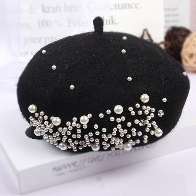 Meier Children's beret, girl baby autumn and winter knitted woolen pearl bud hat, pumpkin hat