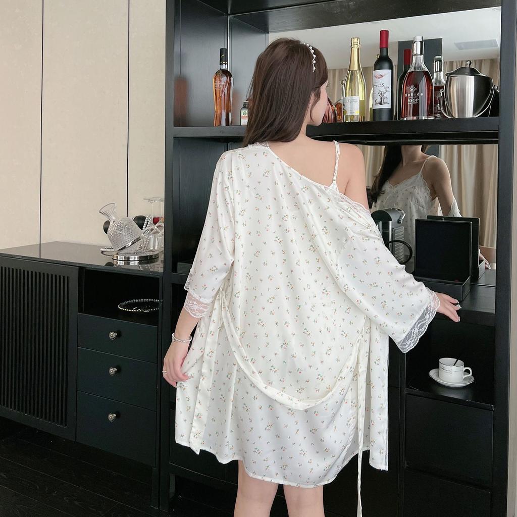 Floral pajamas women's summer thin ice silk sexy suspender shorts Internet celebrity loungewear suit available