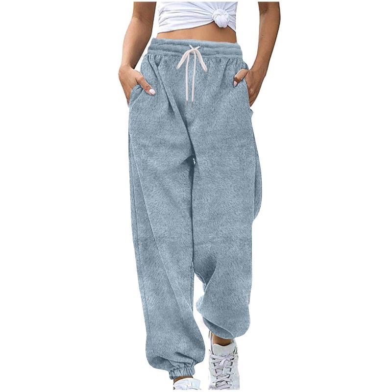Women S High Waist Wide Leg Ankle Length Fleece Warm Pants
