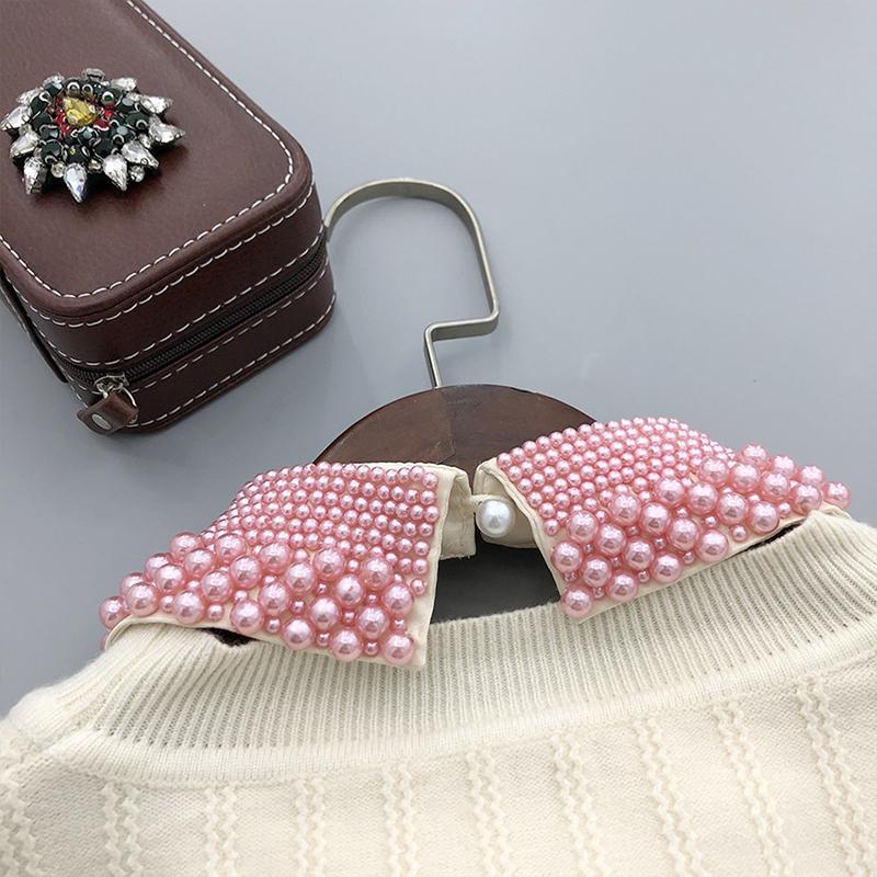 Women Pearl Fake Collar Retro Lace Beaded Collar Choker Necklace Party Bride Clothing Accessories Sweet Detachable False Collar