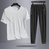 Men's Ice Silk Casual Sports Outdoor Loose Two Piece Set Breathable Quick Drying Round Neck T-shirt Pants
