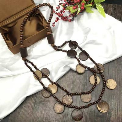 Middle Ancient Style Bohemian Wood Necklace Retro Anti-Allergy Pullover Necklace Long Beach