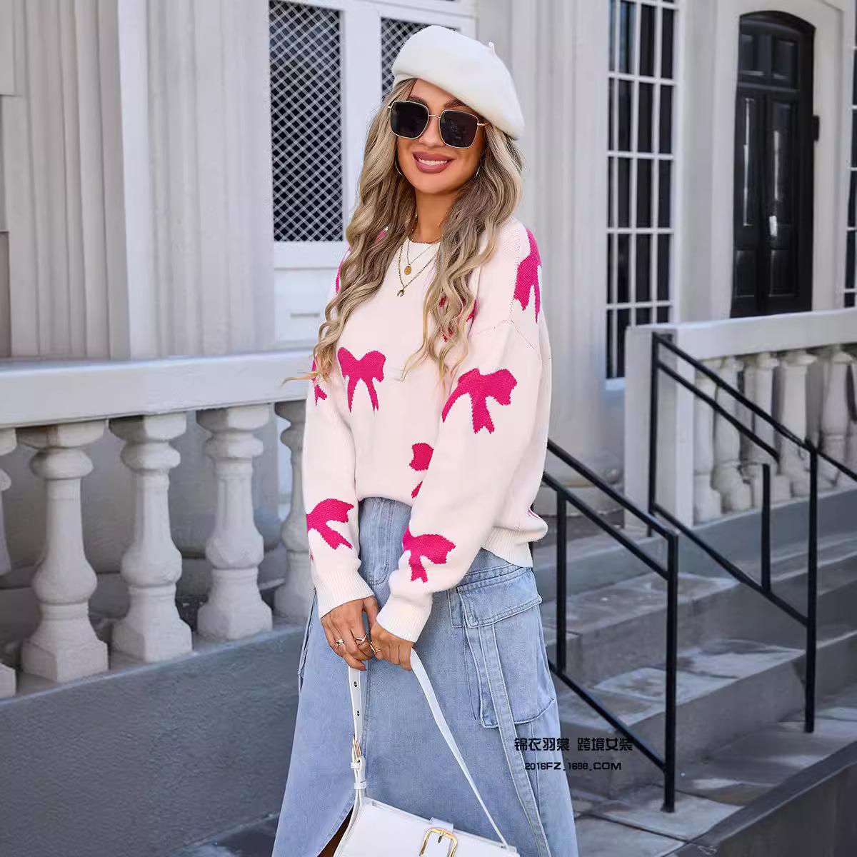 Осенне-зимний свитер женский трикотаж пуловер с бантом длинный рукав трикотаж S