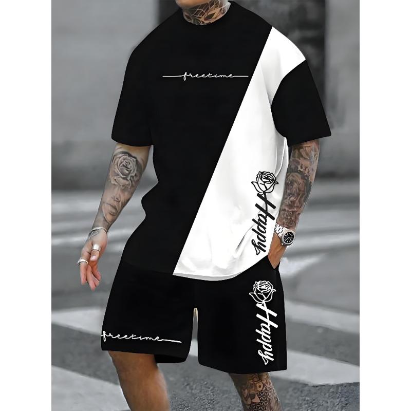 New Plus Size Men s T-shirt And Shorts Set Summer Casual Daily Men s Short Sleeve Top Urban Street Men s Fashion T Shirt Shorts S