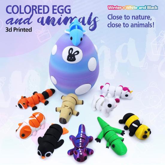 Dragon Egg with Mini Animals 3D Printed Articulated Animal Figurines Inside Egg Pocket Pet Fidget Toy for Kids Gift Easter Basket Stuffers