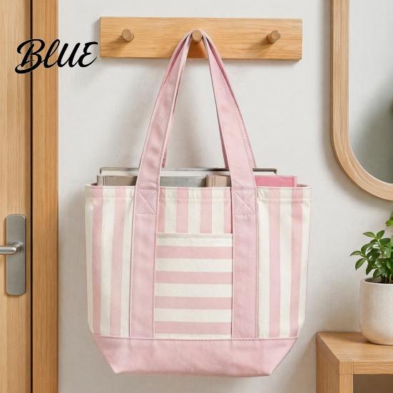 Sac fourre-tout élégant en toile rayée Réutilisable pour les courses Grande capacité Poche avant Sac à bandoulière pour le shopping Pique-nique Trajets Quotidien