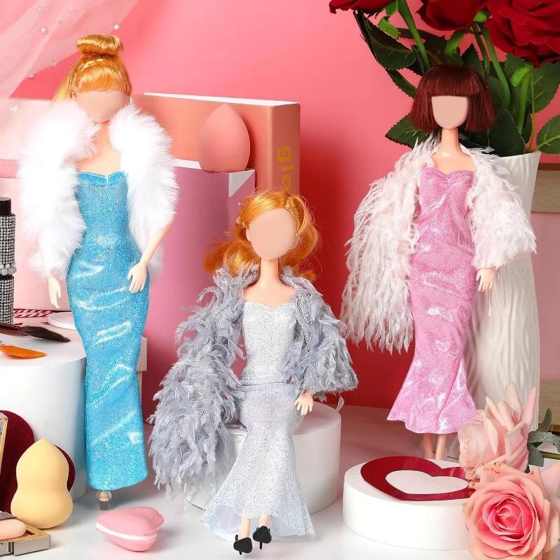 3 Sets 30cm Girl Doll Clothes Girls Doll Accessories Mermaids Evening Gown Dress Fur Shawl Shoes Outfit Doll Clothing(NO DOLL)