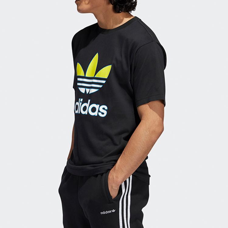 Adidas Originální tričko s potiskem trojlístku s kulatým výstřihem Pánské topy Černé GL5138