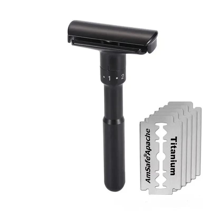 Rasoir de Sûreté Réglable Classique Rasoir pour Homme Professionnel Rasoir de Barbier Double Lame Acier Inoxydable Lames de Rasage pour Homme Rasage