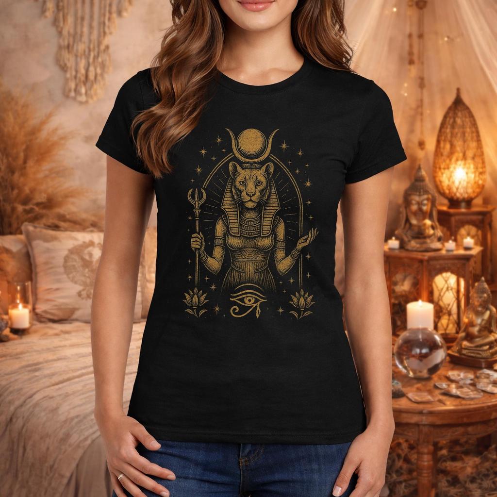 Sekhmet Göttin T-Shirt für Damen: Ägyptische Göttin T-Shirt Spirituelles Geschenk | Mystisches Kemetisches Altes Ägypten Grafik-T-Shirt | Hexen-Geschenk für Sie