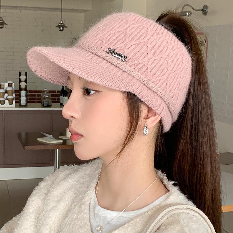 High ponytail empty top knitted cap women's autumn and winter knitted wool thermal hat can tie ponytail baseball cap tide