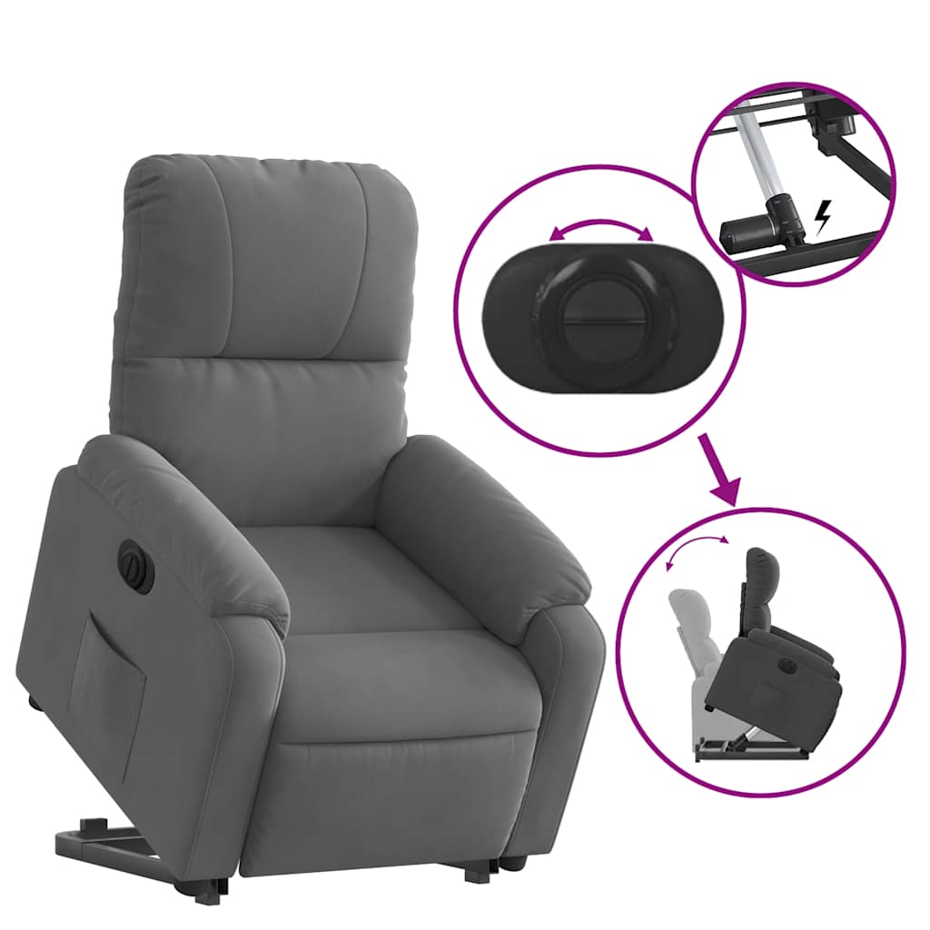Electric Recliner with Rising Function Dark Grey Microfiber Fabric