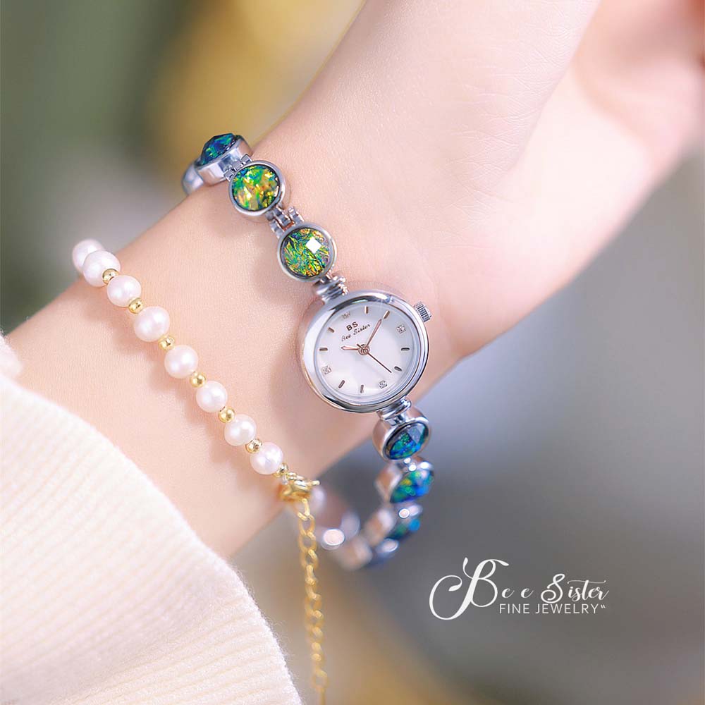 BS New Women's  Watch Link Bracelet Iridescent Raw Stone INS Style Malachite Color-Shifting Design Gift for Lady