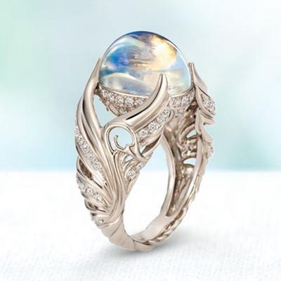 BLUELANS RINGS Prsten s vykládaným křídlem Ženy Umělý svatební šperk Prst z měsíčního kamene