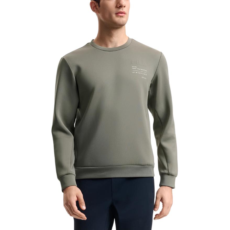 FILA Fitness Casual Comfortable Soft Pullover Round Neck Long Sleeve Sweatshirt Men sweatshirt Smoke-Olive Khaki A11M511218F-DK