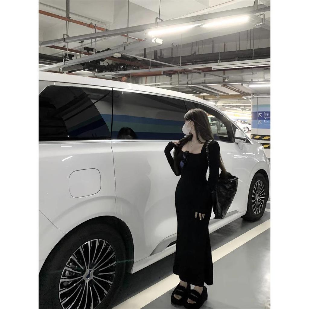 2025 Black Bodycon Fishtail Dress: Sexy, Slim-Fit Long Dress for Women, Perfect for Early Autumn.