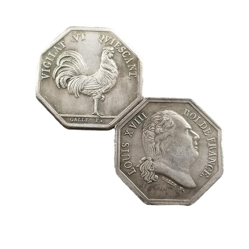 Antique French Octagonal Silver-Plated Commemorative Coin Medal H4667