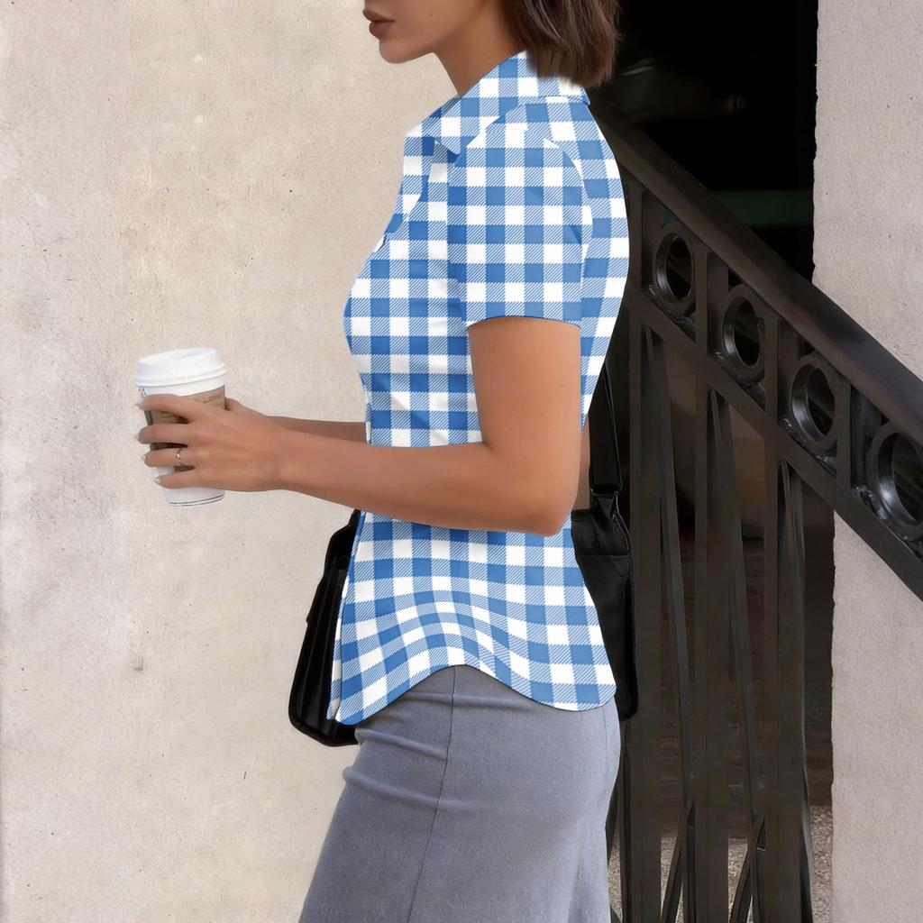 Women's Short Sleeve Button Down Shirt Slim Fit Collared Blouse Lightweight Breathable Summer Top for Casual Workwear