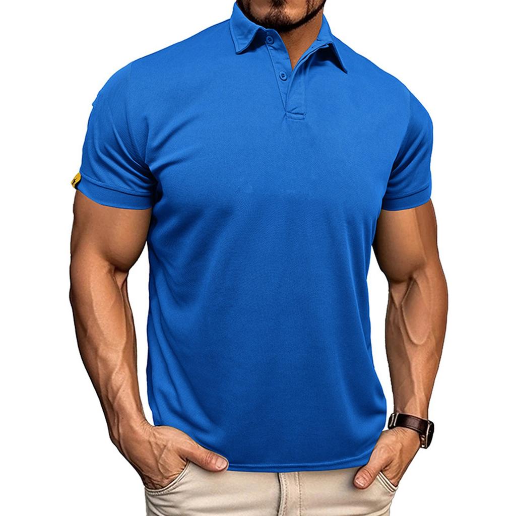 Men's Summer Solid Color Quick-drying Lapel Short-sleeved Sports T-shirt Tops