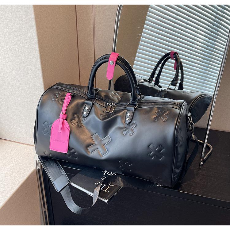 Fashionable PU Embossed Women's Handheld Travel Bag - Large Capacity Carry-on with Wet/Dry Separation for Business and Fitness.
