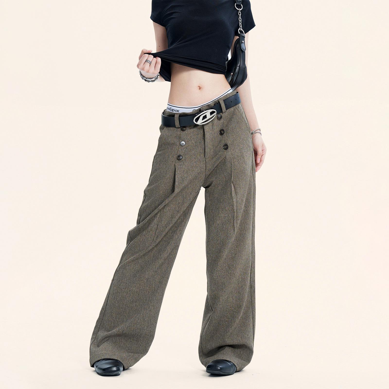 

Yongfang Unisex Retro Brown Wide-Leg Casual Pants L