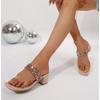 New Square Clamp Toe Women Slippers Thin Low Heels CRYSTAL Sandals Summer Party Slide Shoes Zapatos Mujer