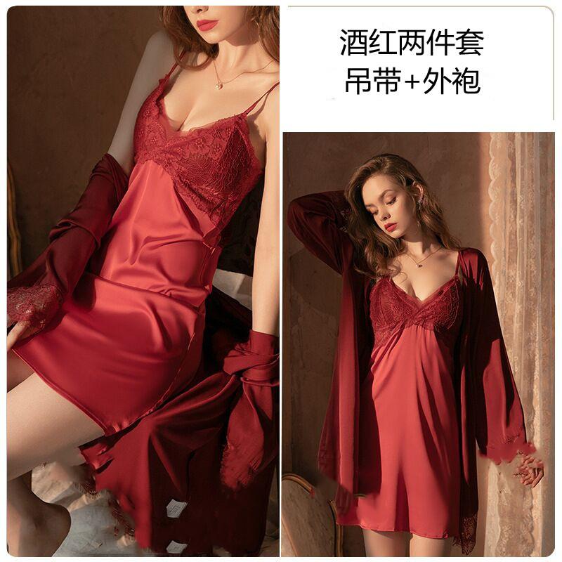 Sexy New Women's Spring Summer Nightgown Ice Silk Suspender Vest Pajamas Thin Loungewear Mesh Yarn