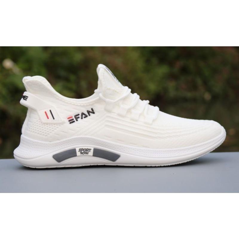 Men's Running Shoes New Breathable Mesh Lightweight Casual Sneakers, Soft Sole Non-Slip Odor-Resistant White Athletic Shoes