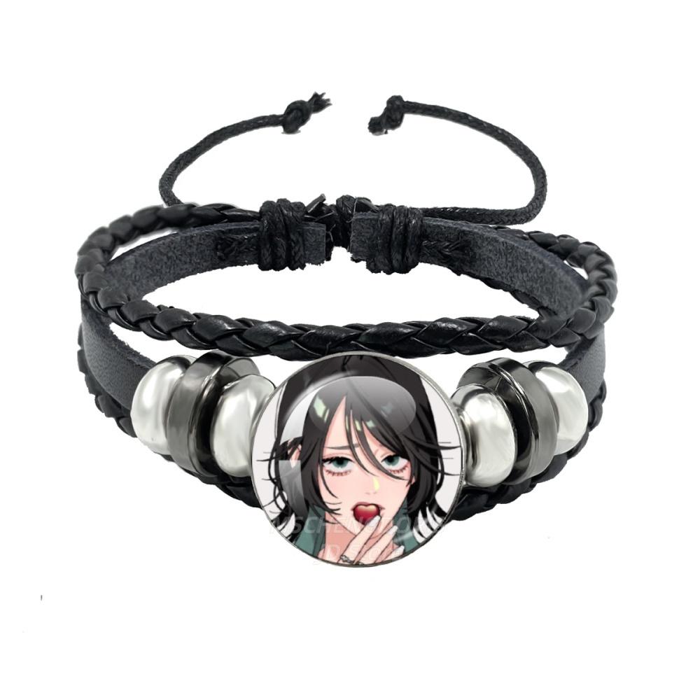 Manga Gokurakugai Cartoon Character Glass Cabochon Black Leather Bangle Bracelet Jewelry Charm Fans Gift MS013
