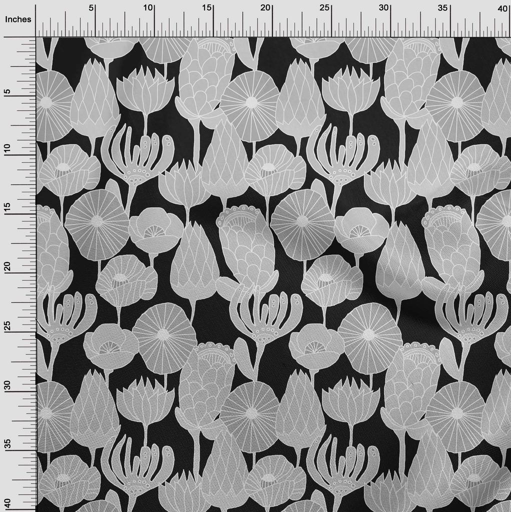 oneOone Cotton Flex Gray Fabric Tropical Floral Quilting Supplies Print Sewing Fabric By The Yard 40 Inch