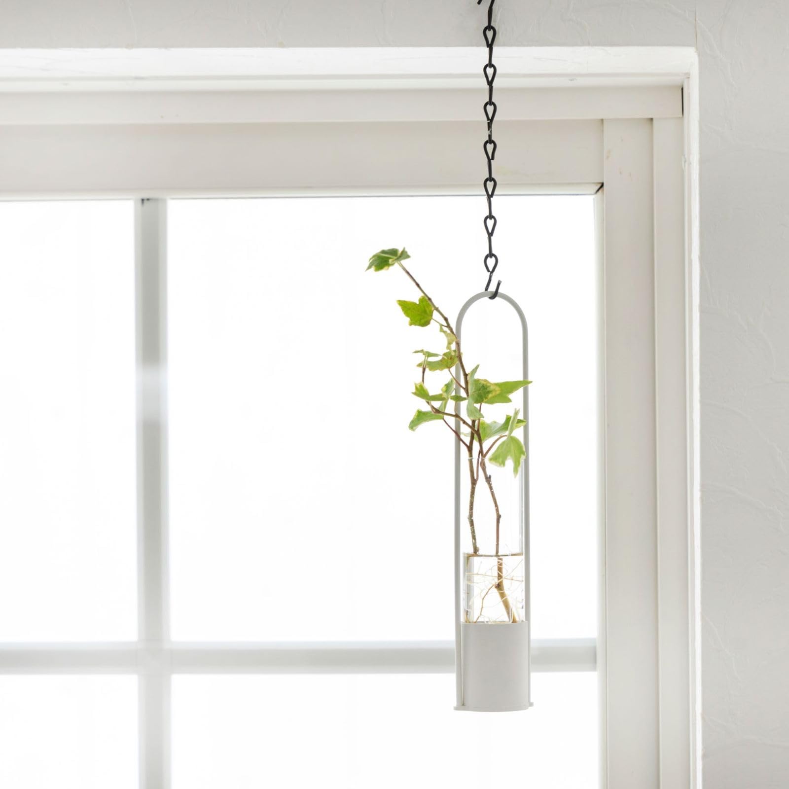 

TETSUNAGI Flower Vase (White) [Made in Tsubame-Sanjo] Single Flower Vase, Hanging Steel, Hanging Glass Test Tube, Mini Wall-Mounted, Made in Japan,