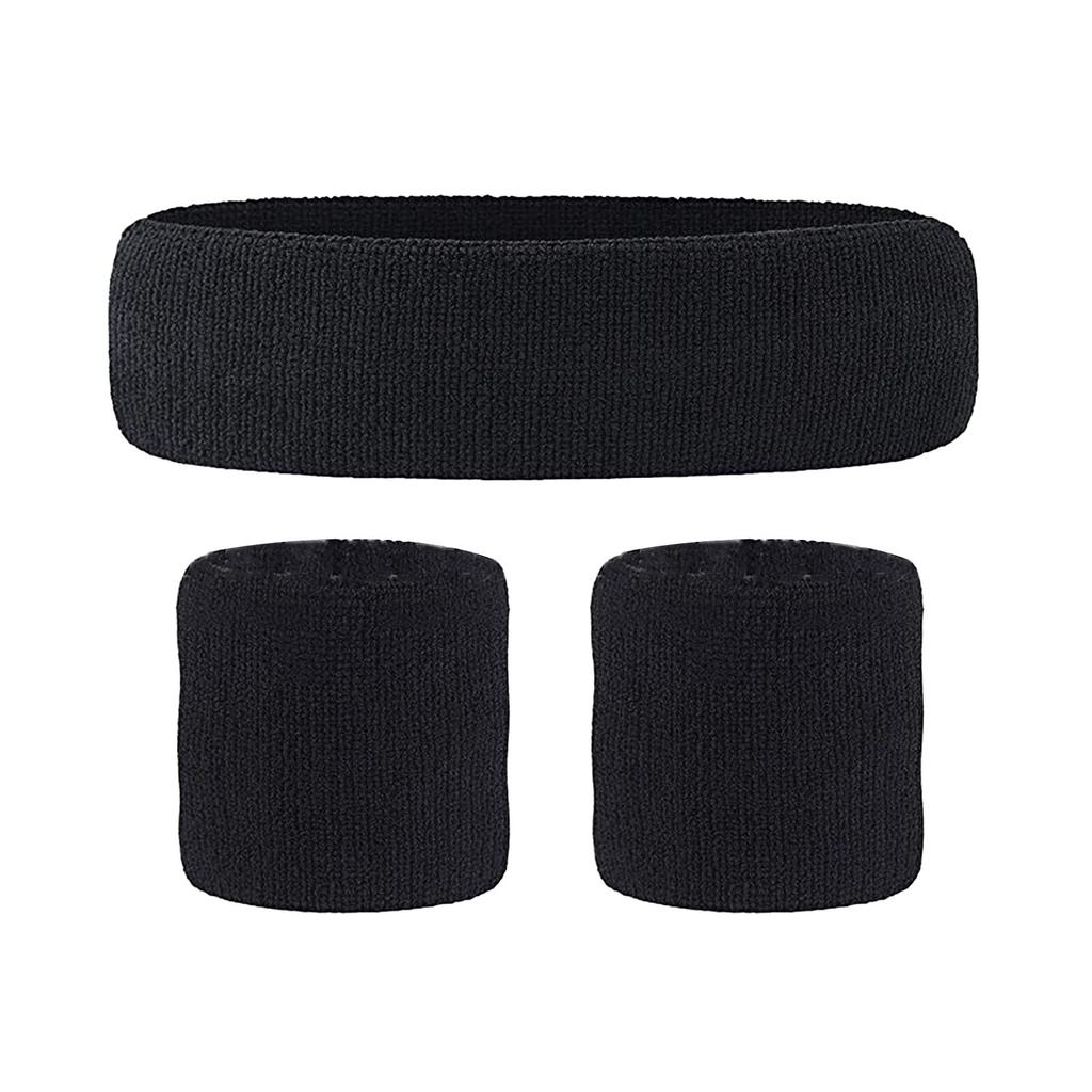 Black Headband Wristband Set Sports Headband Wristband Set for Men Women Running