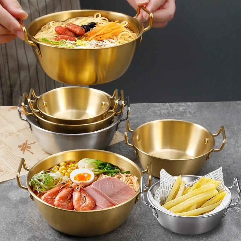 1/3PC Stainless SteelKorean Cuisine Bowl Salad Bowl Household Double Ear Snacks Plate Soup Bowl Durable Instant Noodle Bowls