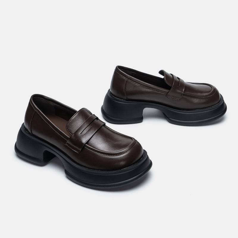 Leather Waterproof Platform Loafers Women's New Single Shoes Round Toe Muffin Thick Bottom Small Leather Shoes Fashion Women's Single Shoes Women