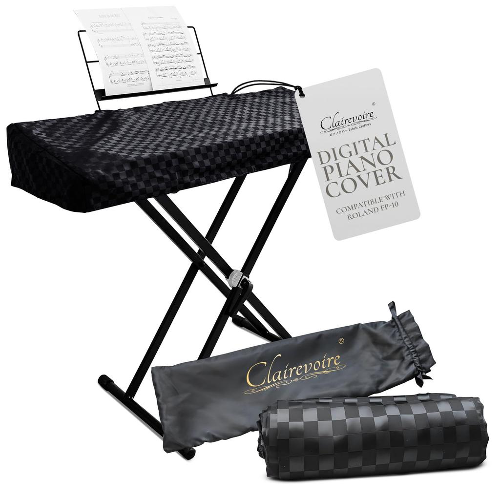 Clairevoire Digital Piano Cover for Roland FP10 Tailored & Waterproof Bookstand Opening Side Fold-Over Easy Keyboard Access Damage Protection