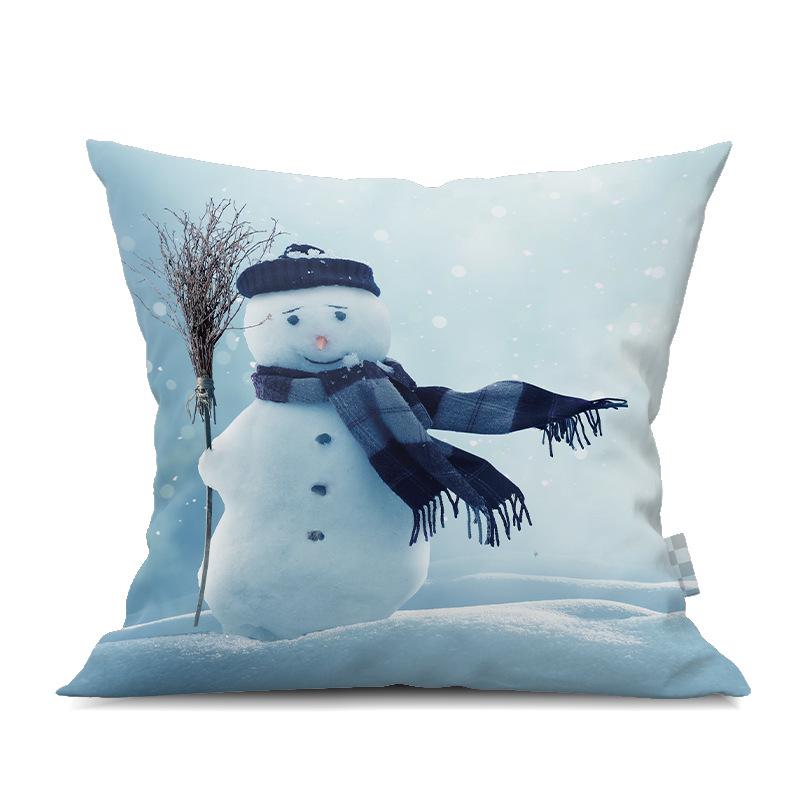 2022 New Christmas Snowman Peach Skin Pillow Case Cute Cartoon Waist Pad Back  Home Decoration
