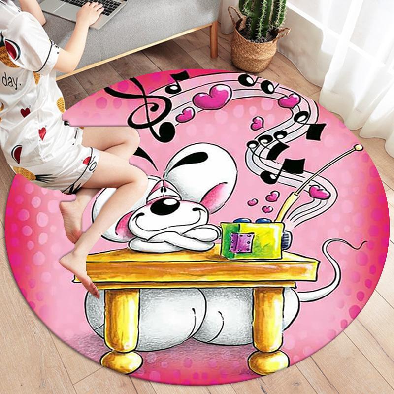 Diddl Round Area Rug,Carpet Rug for Living Room Bedroom Sofa Playroom Decor,Non-slip Floor Mat