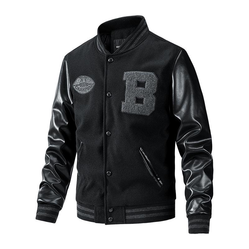 Herren Herbst/Winter Baumwollgepolsterte Woll-Baseballkragenjacke, Übergröße
