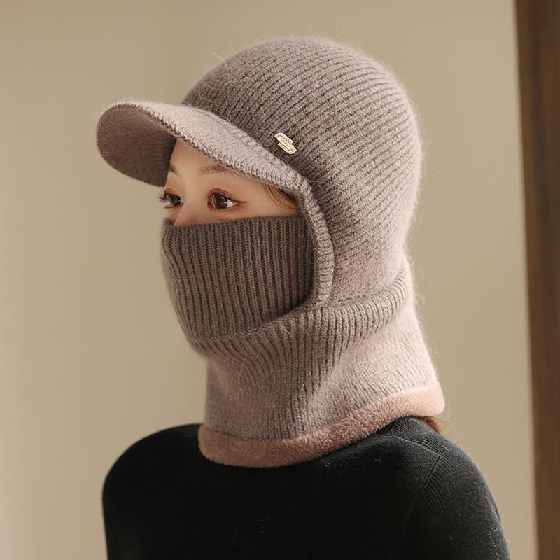 Hat Winter One-piece Hat Middle-aged and Elderly Thickened Warm Wool Hat Cycling Cold-proof Knitted Hat